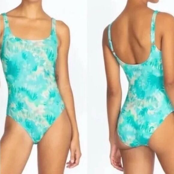 NWT Johnny Was Calme Aqua Keys Turquoise Tie Dye One Piece Tank Swimsuit Large - Picture 1 of 10